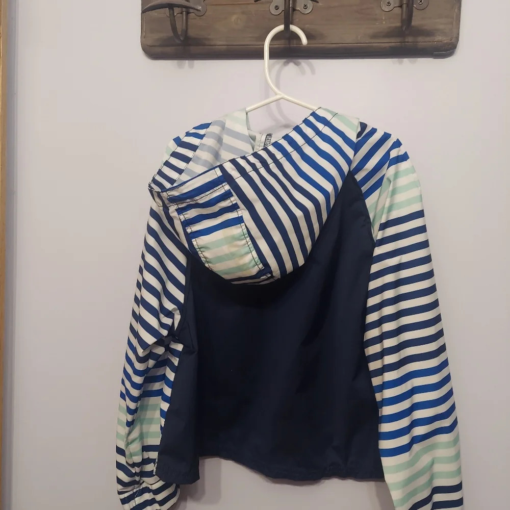 Hunter for Target-Hooded Half Zip Rain Jacket-Sz M kids Blue Teal striped Pull - Picture 10 of 11